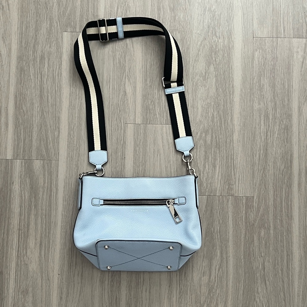 Marc Jacobs Light Blue Crossbody Bag with Black and White Strap